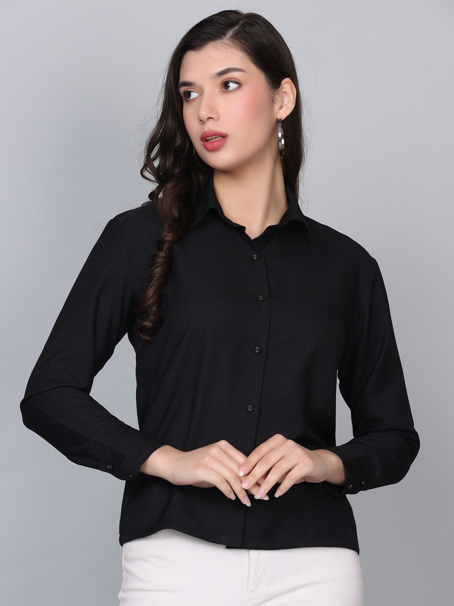 Alexis Solid Black Statement Shirt