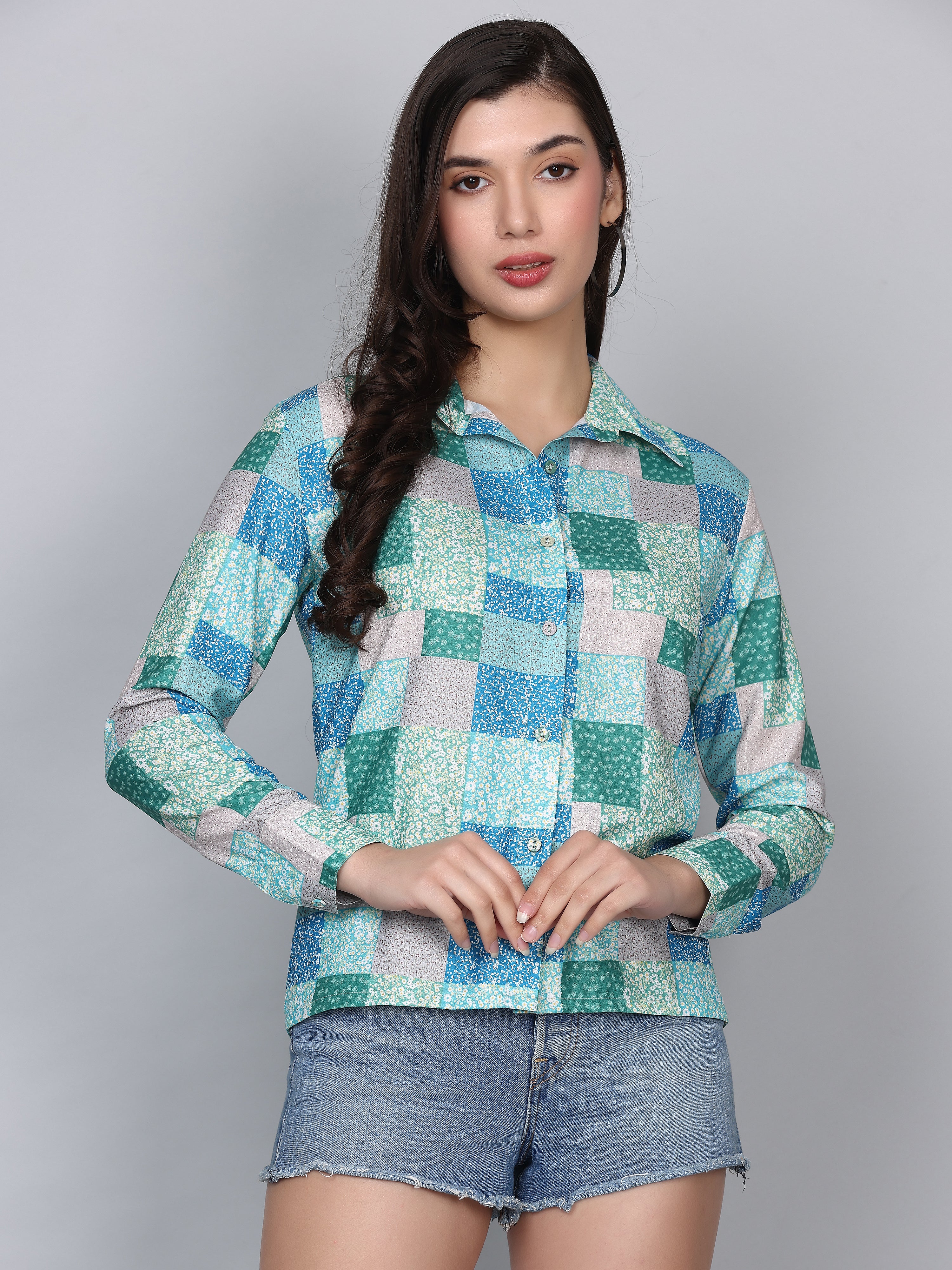 Alexis Blue Patch Ditsy Print Shirt