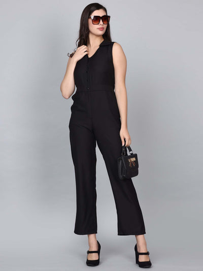 Aeval Solid Black Sleeveless Jumpsuit