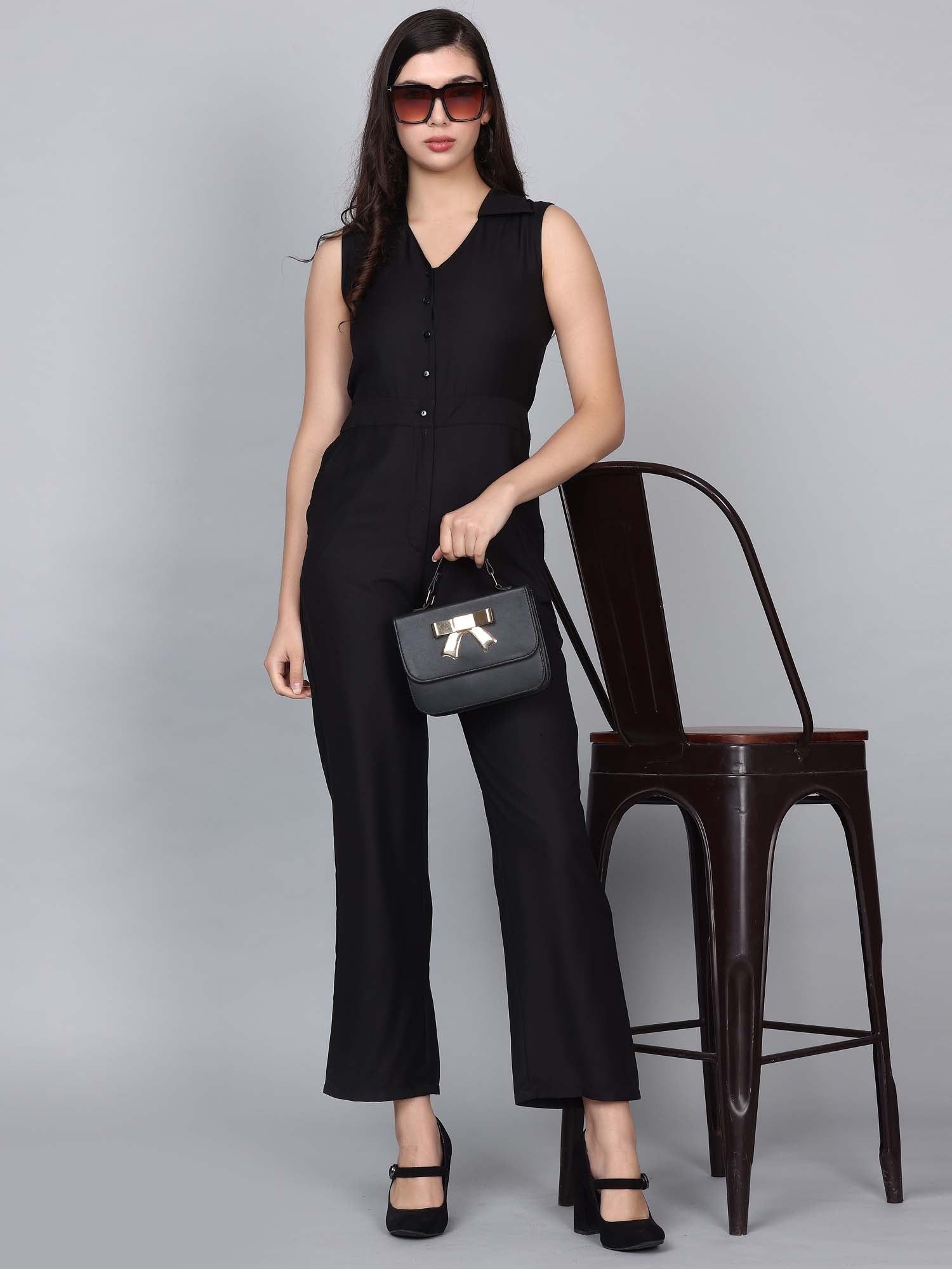 Aeval Solid Black Sleeveless Jumpsuit