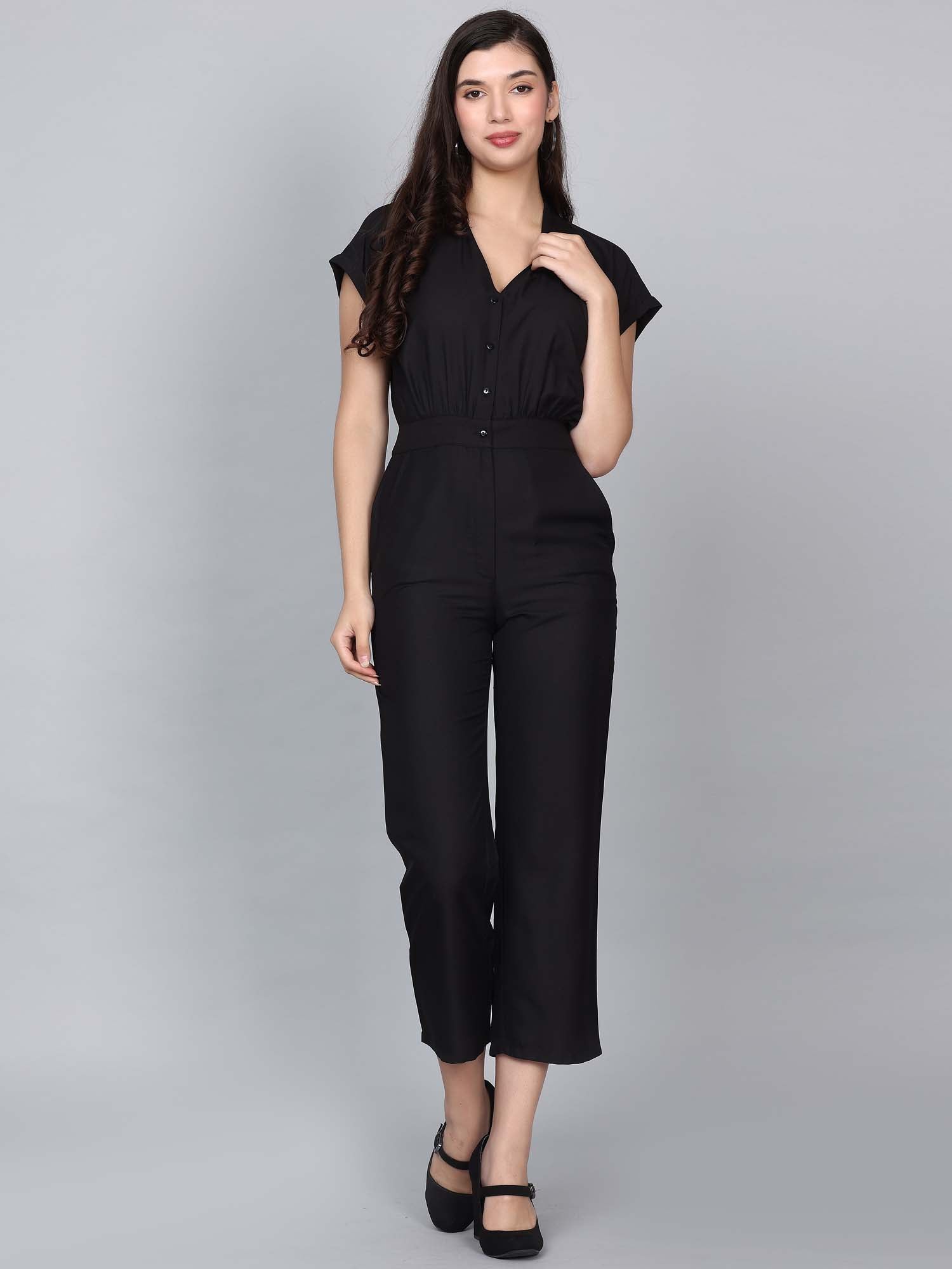 Andres Solid Black Tailored Jumpsuit