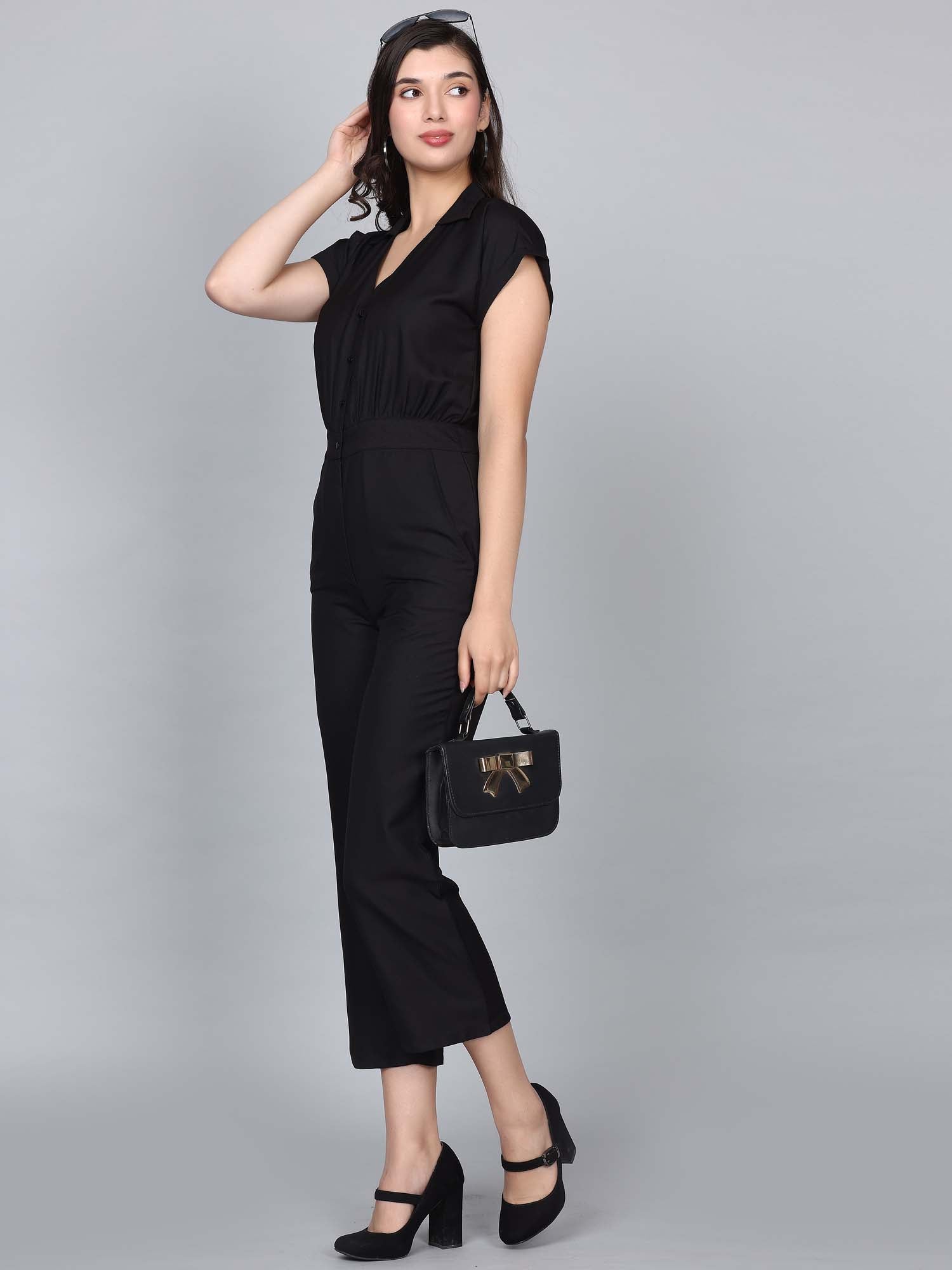 Andres Solid Black Tailored Jumpsuit