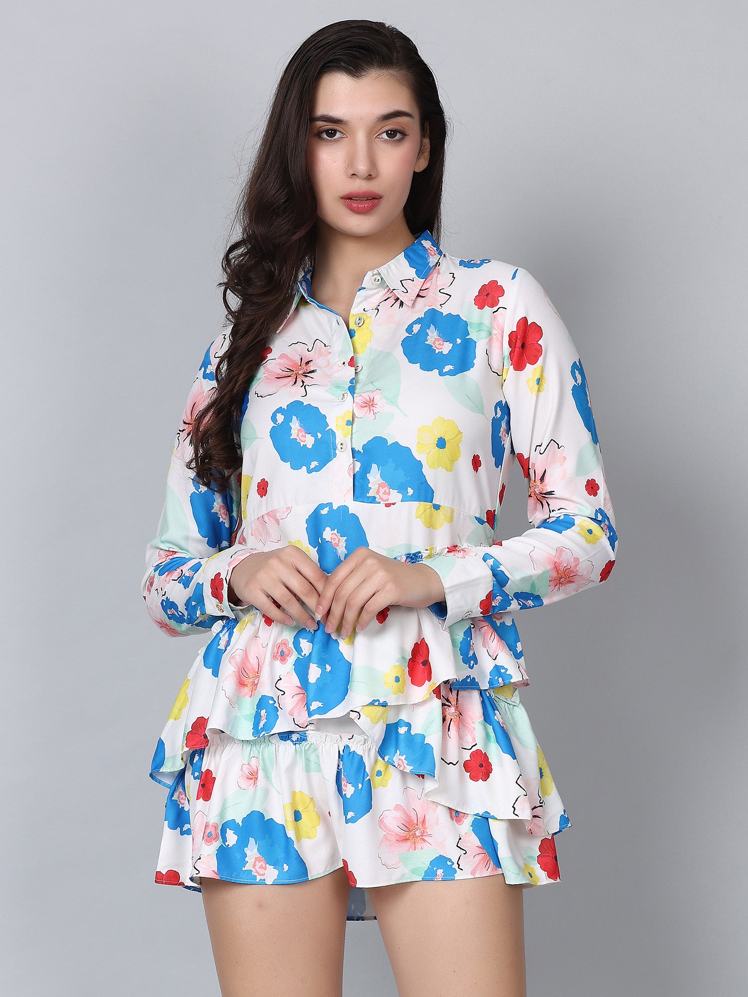 Hestia White Floral Print Shirt Dress