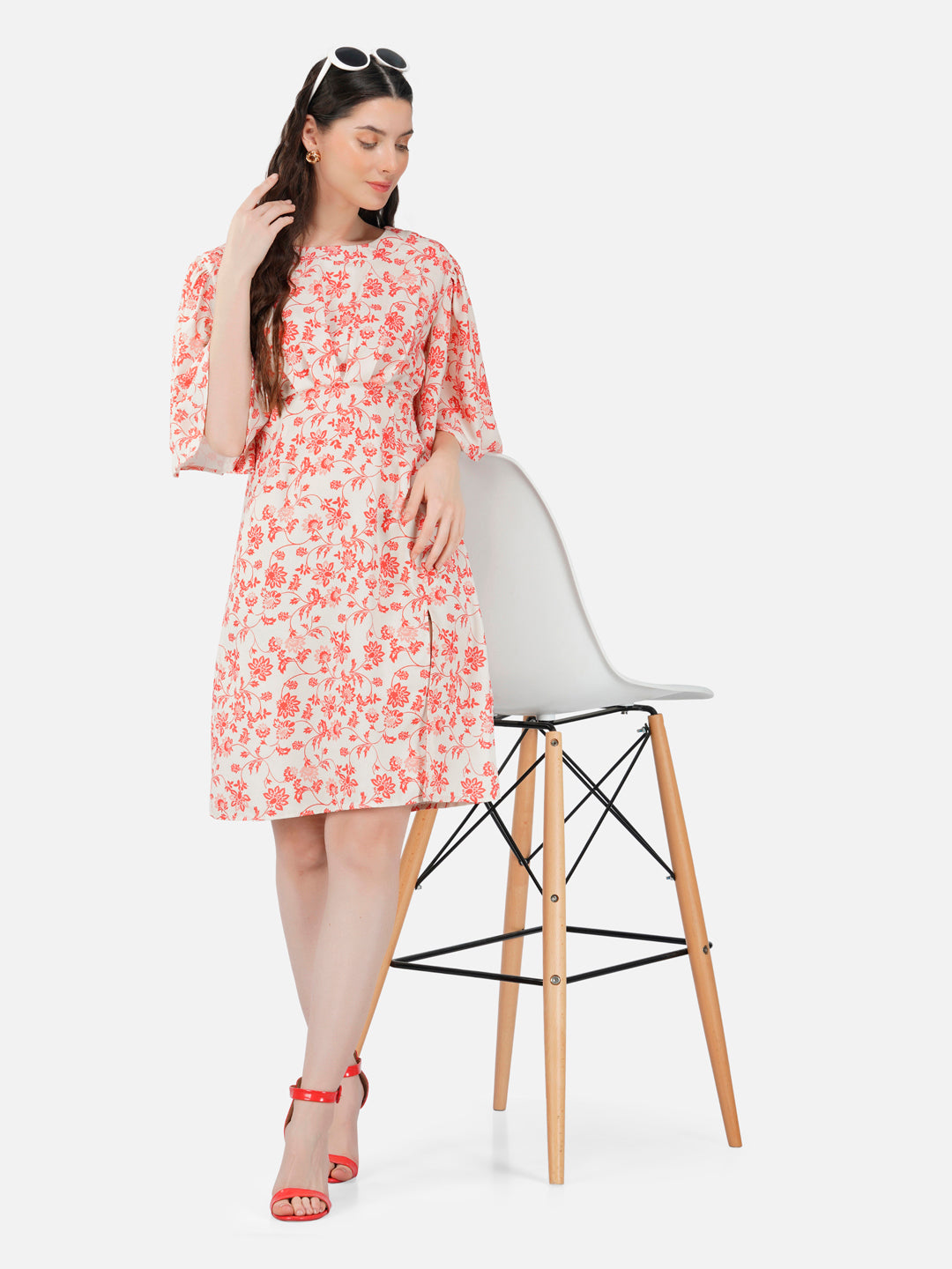 Mishika Coconut White Toile Print Short Dress