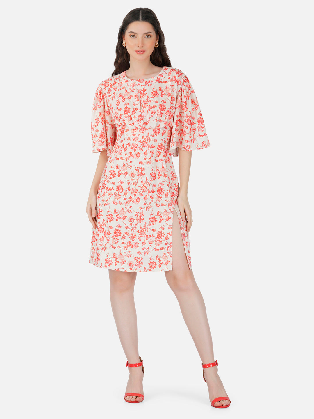 Mishika Coconut White Toile Print Short Dress