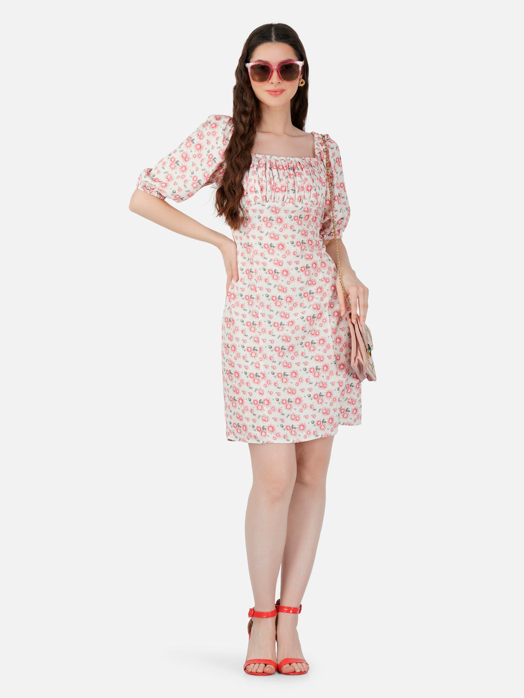 Alice White Ditsy Print Puff Sleeves Mini Dress