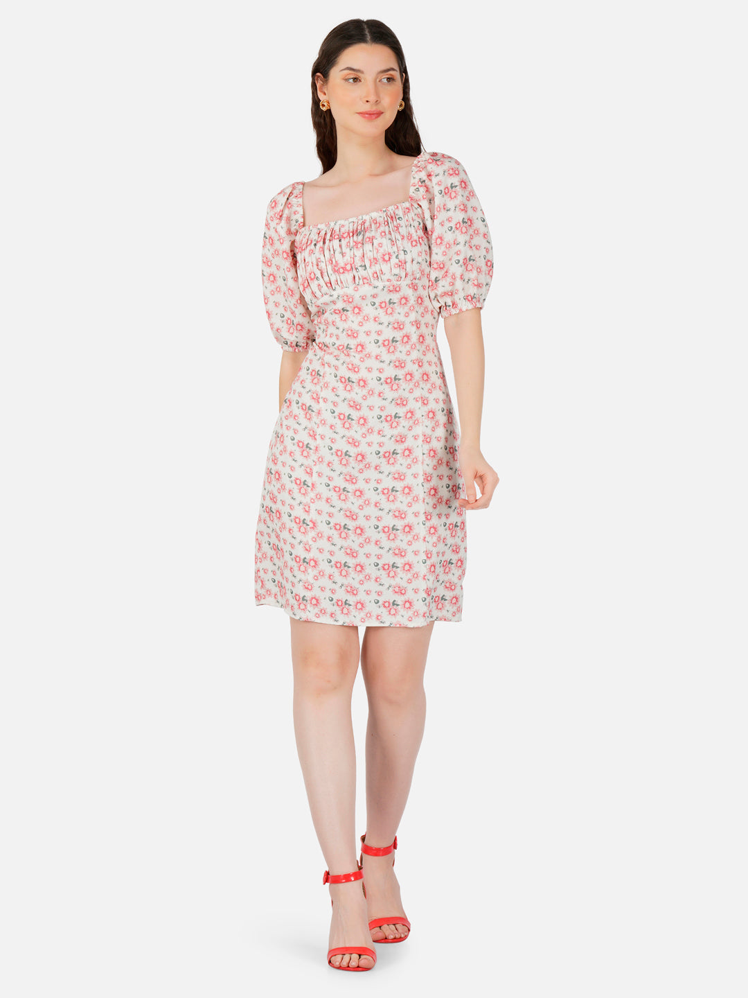 Alice White Ditsy Print Puff Sleeves Mini Dress