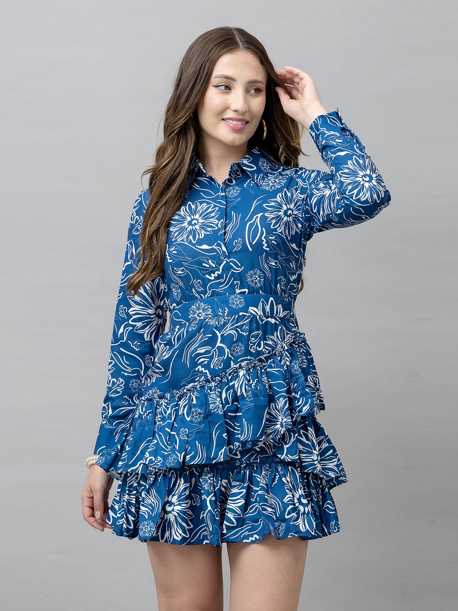 Hestia Blue Floral Print Shirt Dress