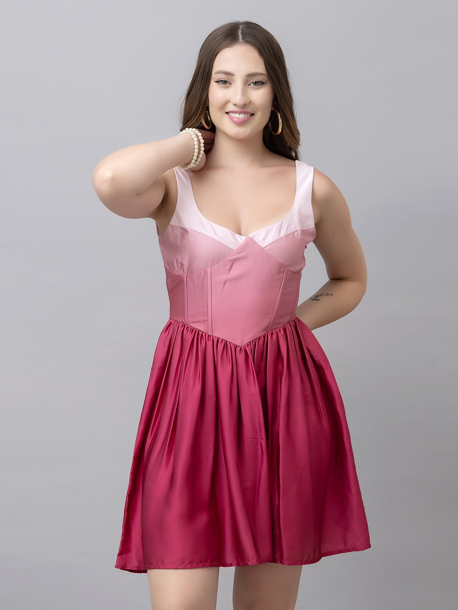 Kate Pink Ombre Corset Mini Dress Satin