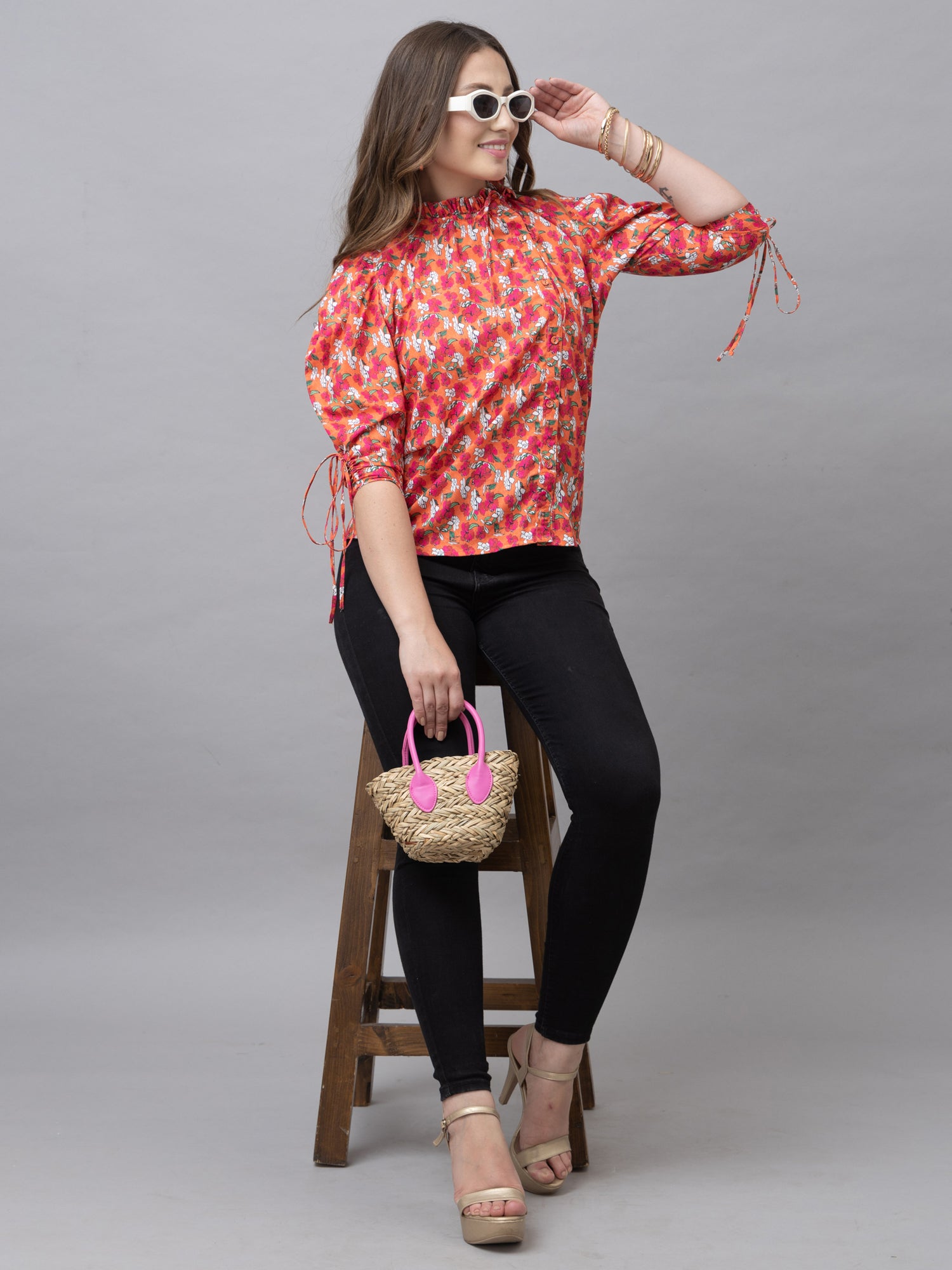 Lyra Orange Floral Print Top