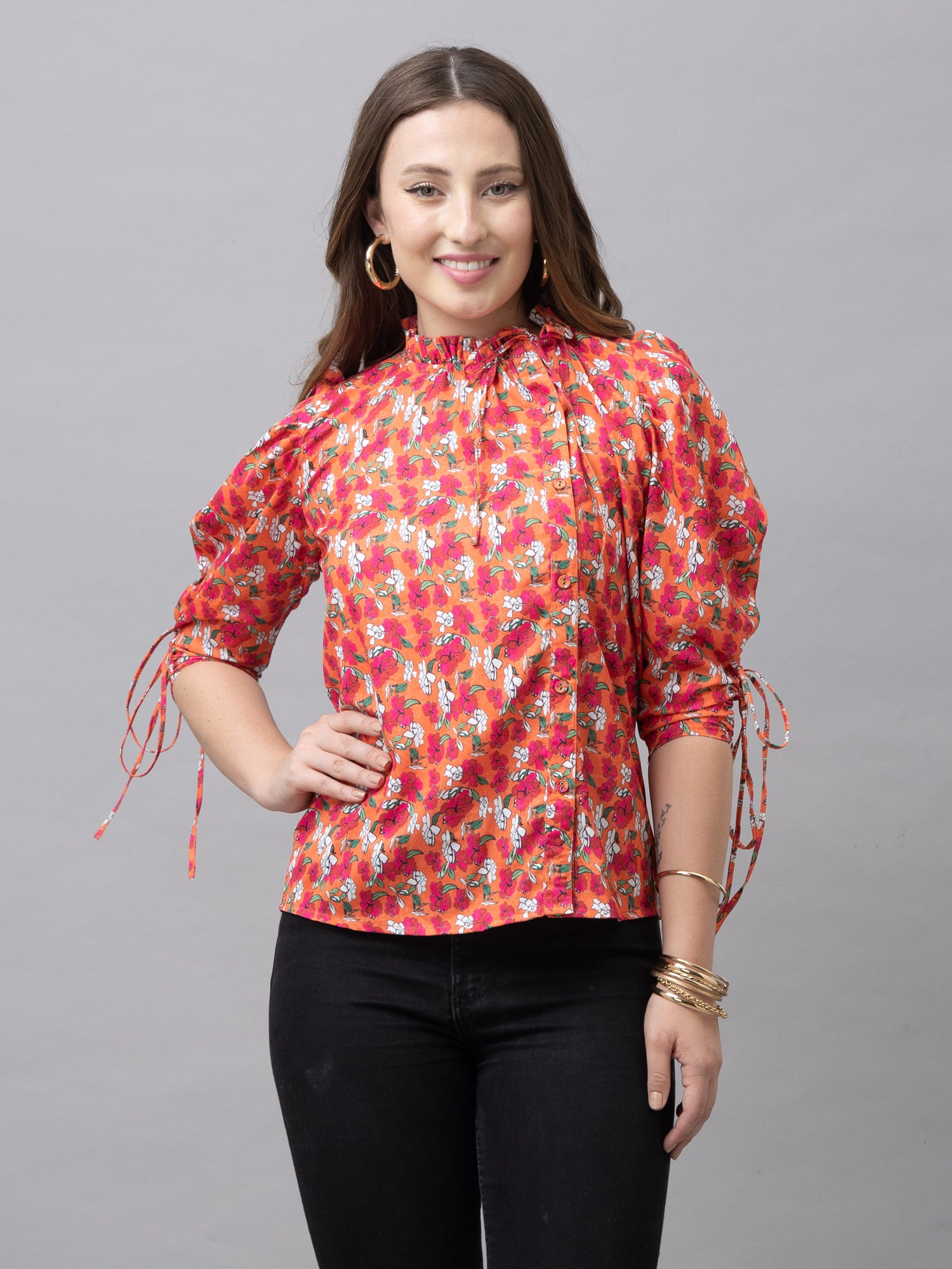 Lyra Orange Floral Print Top