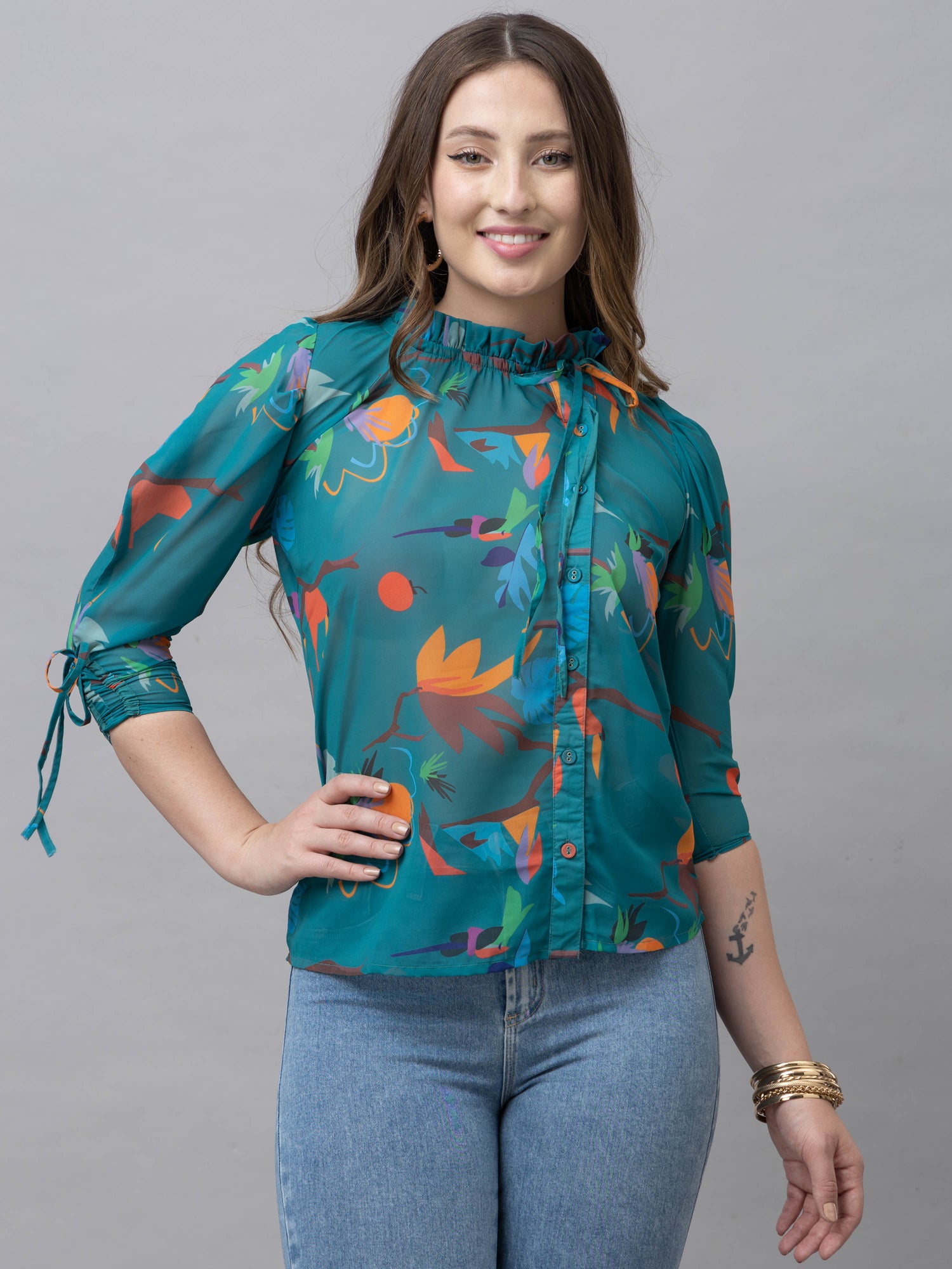 Lyra Green Abstract Print Top