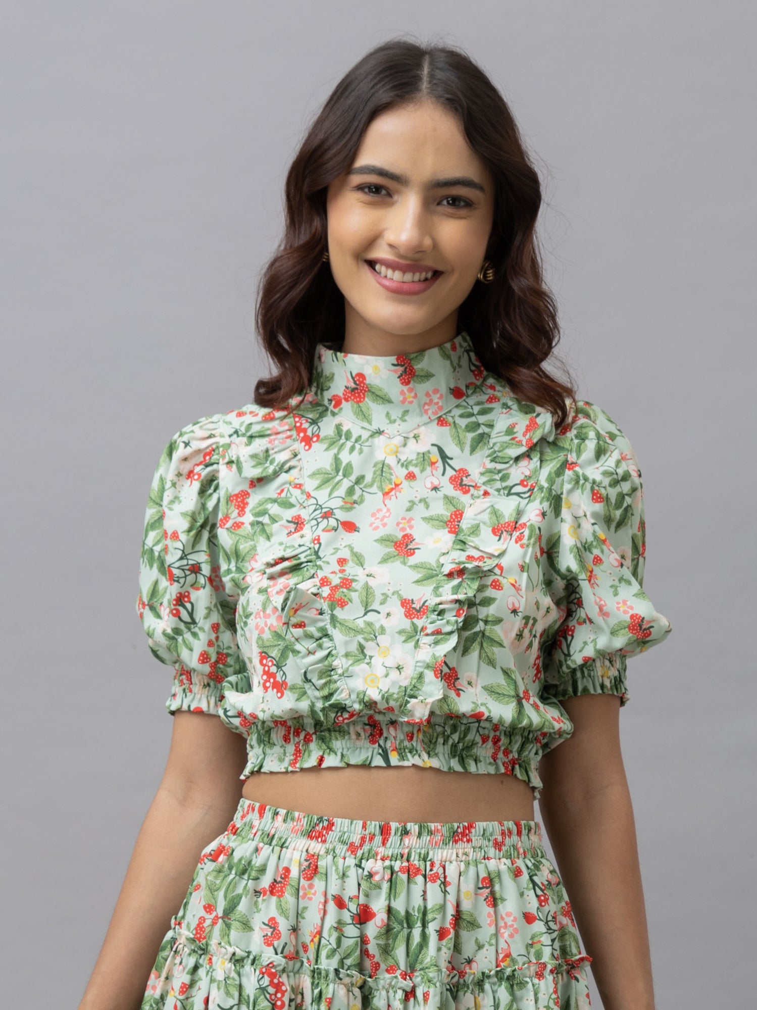 Chloe Green Floral Ruffle Top