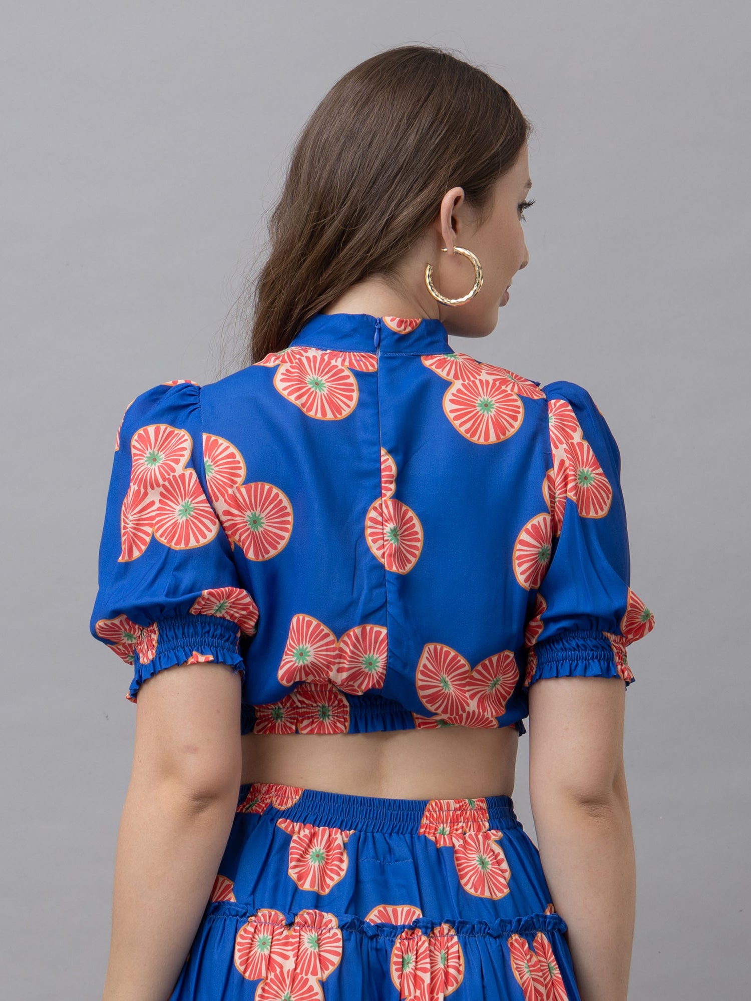 Chloe Blue Fruit Print Ruffle Top