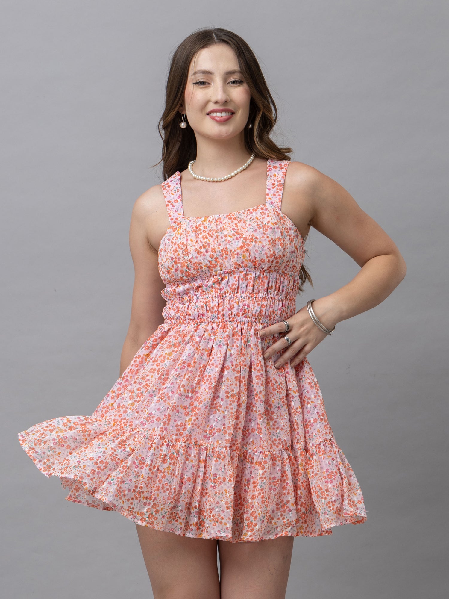 Maria Orange Floral Mini Dress