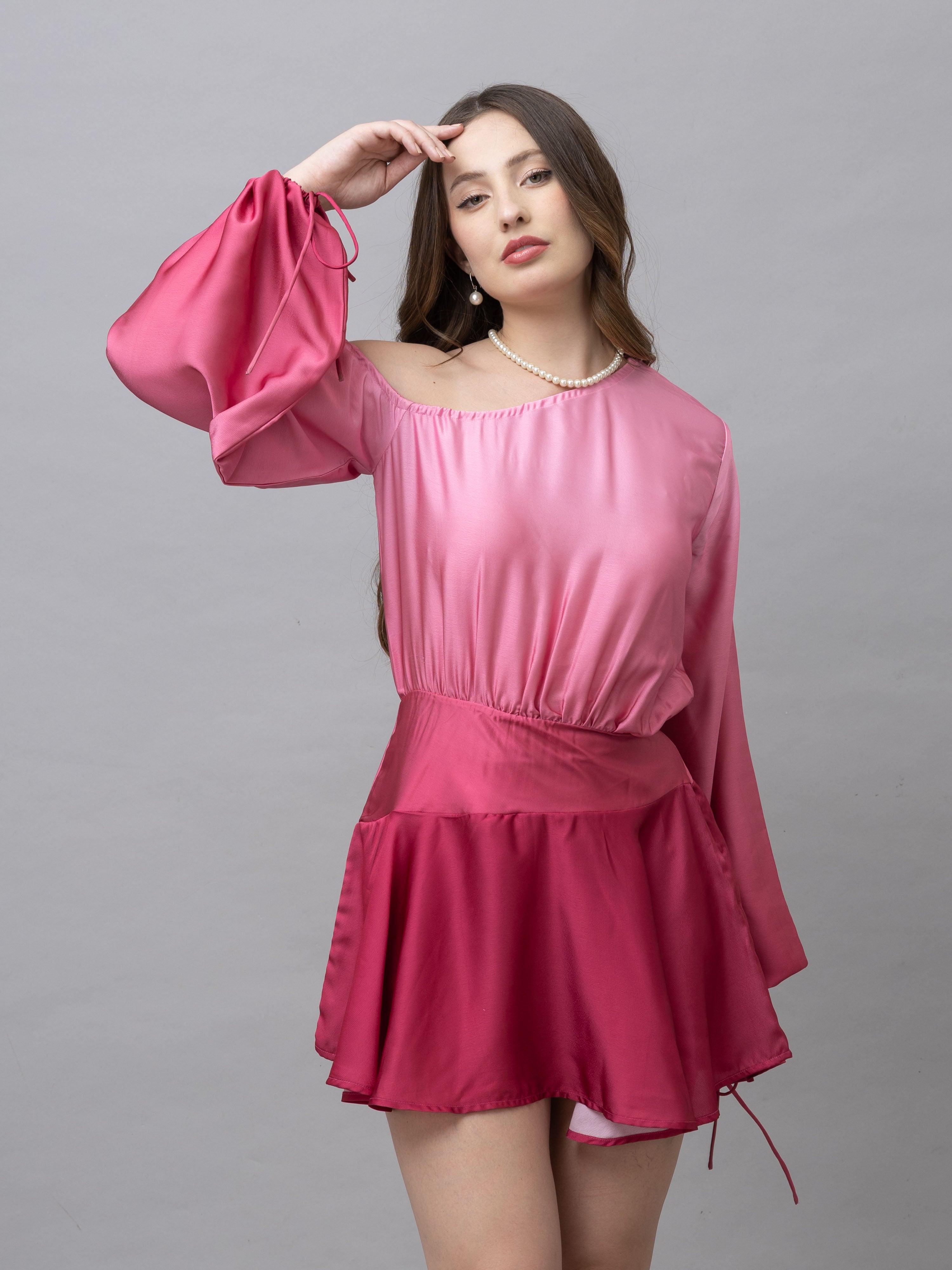 Belle Pink Ombre One Shoulder Mini Dress