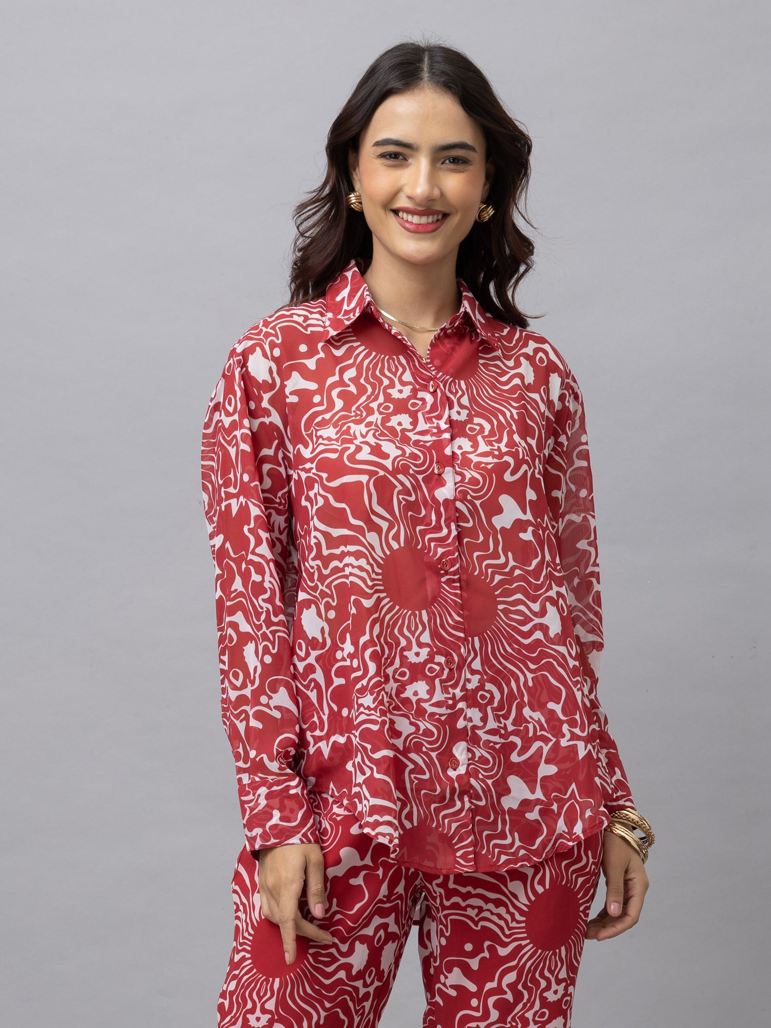 Cassie Red Abstract Relaxed Shirt