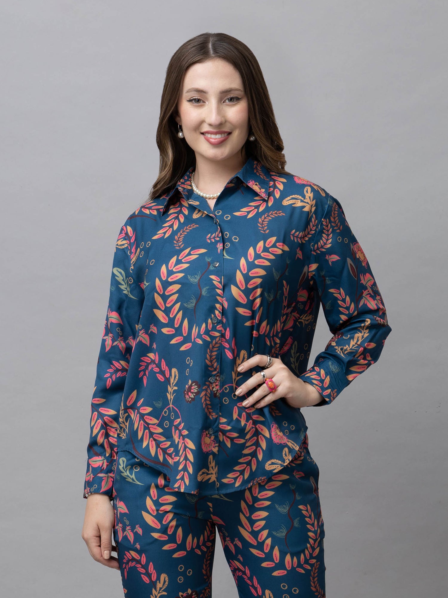 Cassie Blue Tropical Relaxed Shirt