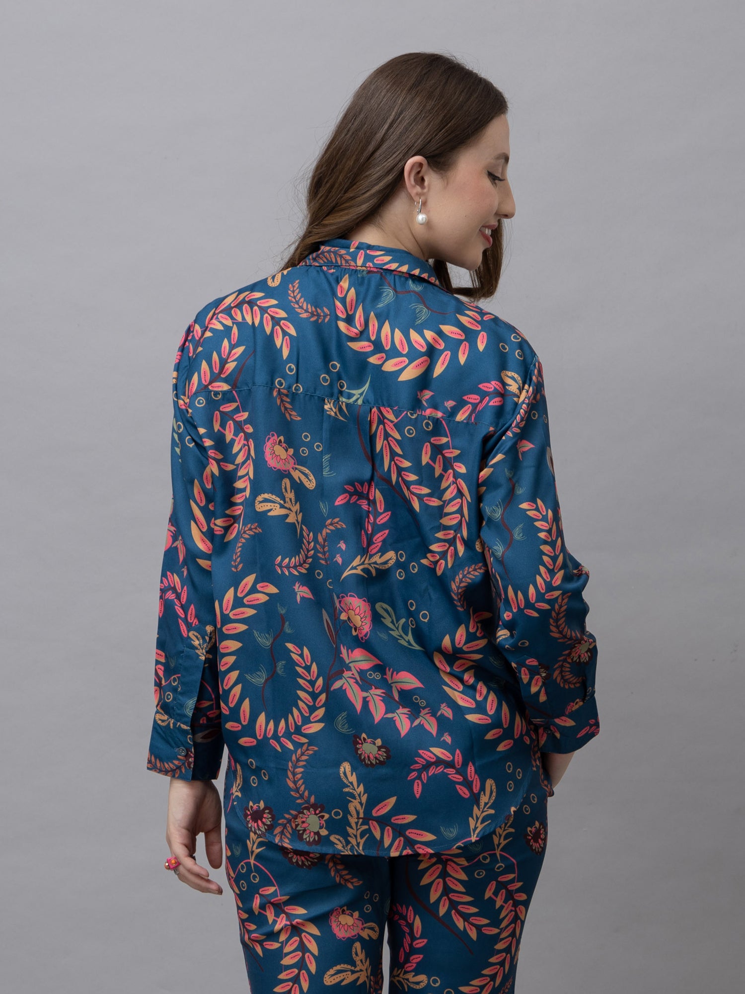 Cassie Blue Tropical Relaxed Shirt