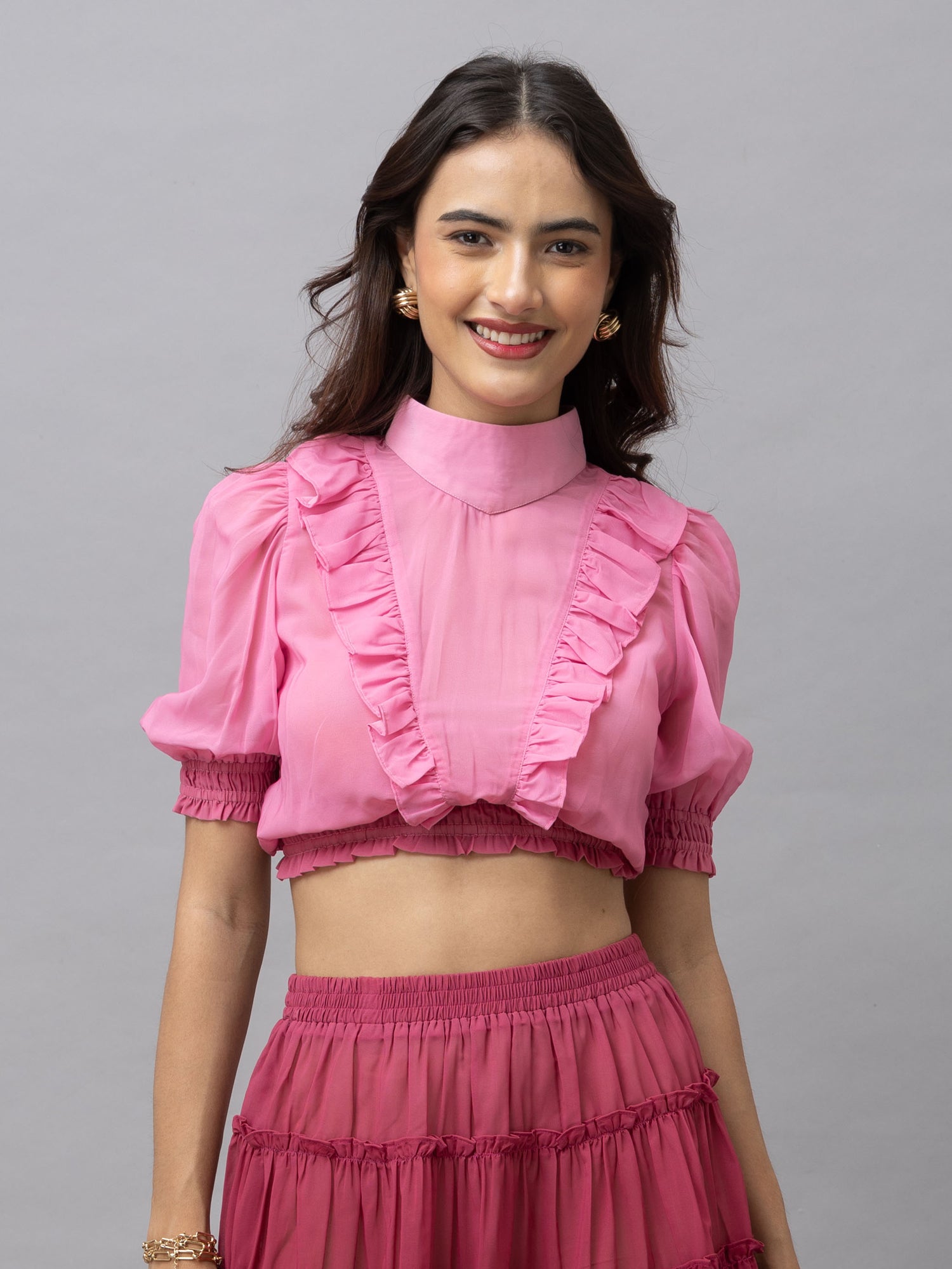 Chloe Pink Ombre Ruffle Top