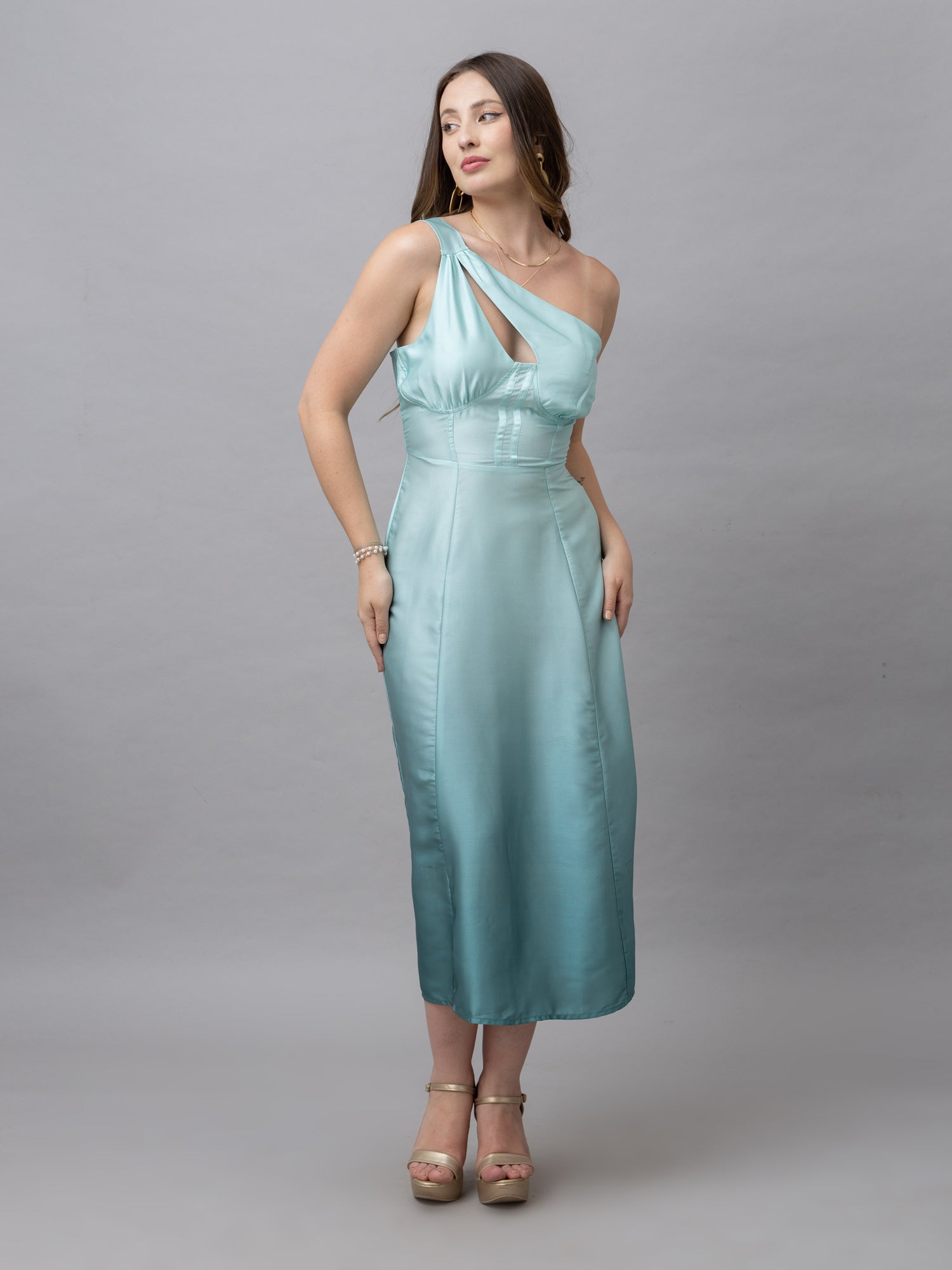 Ella Green Ombre One Shoulder Midi Dress