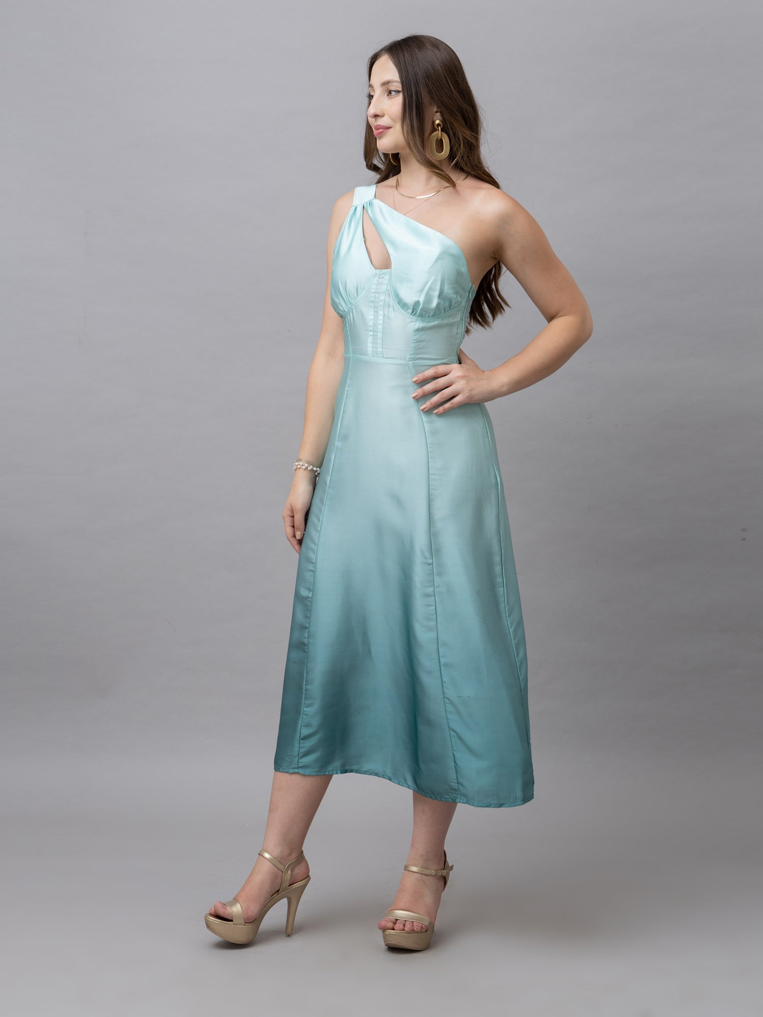 Ella Green Ombre One Shoulder Midi Dress