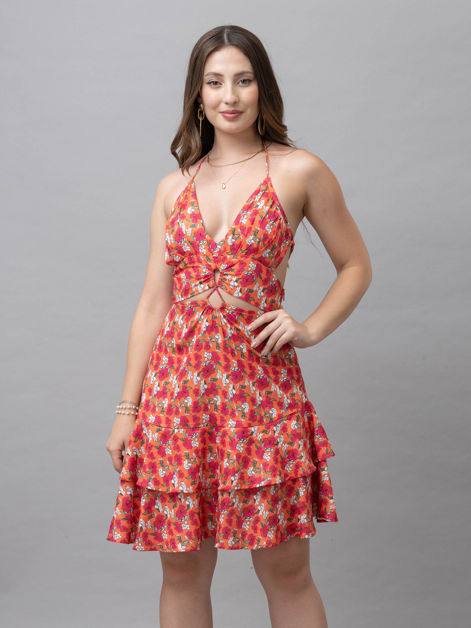 Evelyn Orange Floral Mini Dress