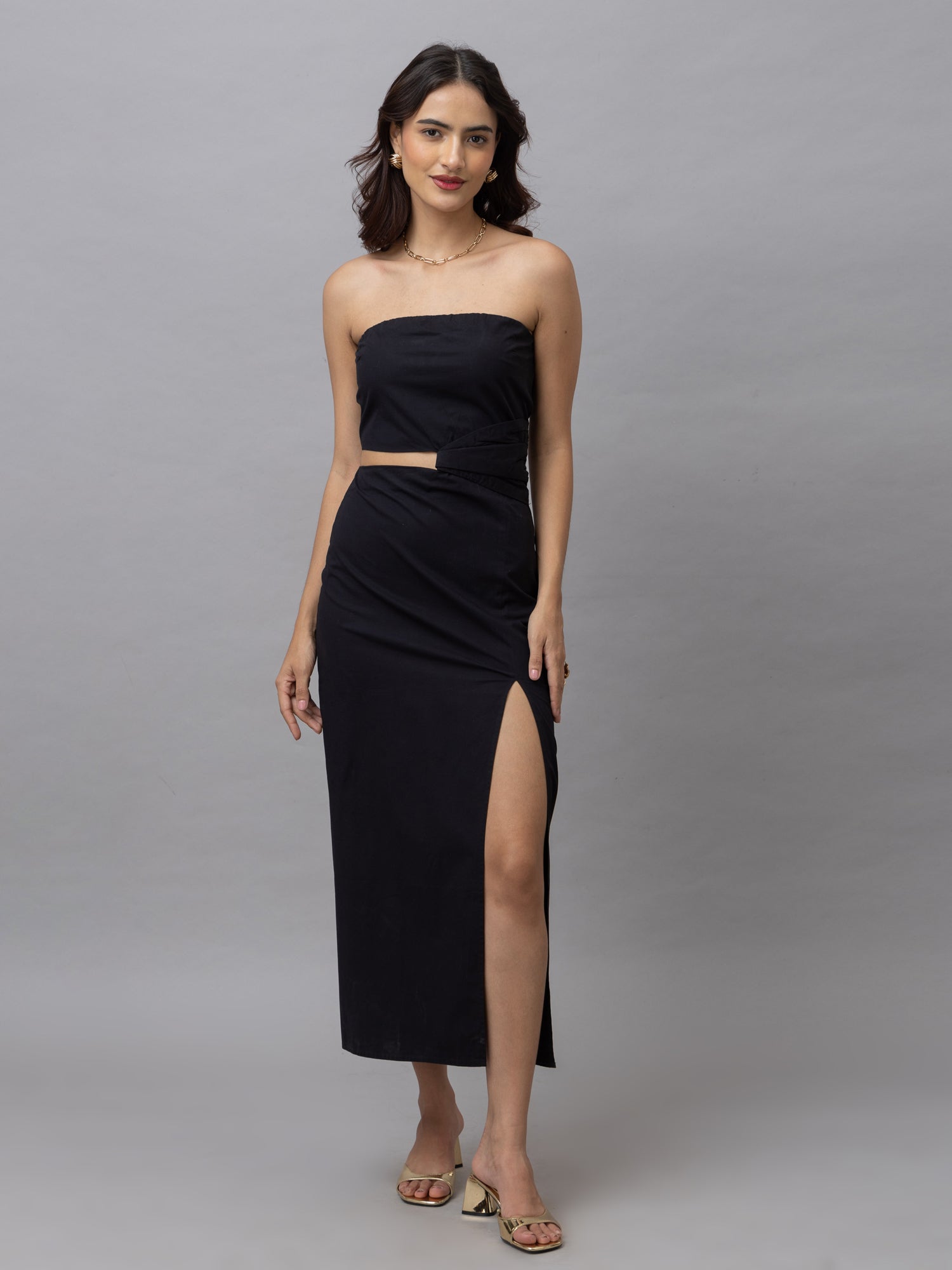 Zaria Solid Black Maxi Dress