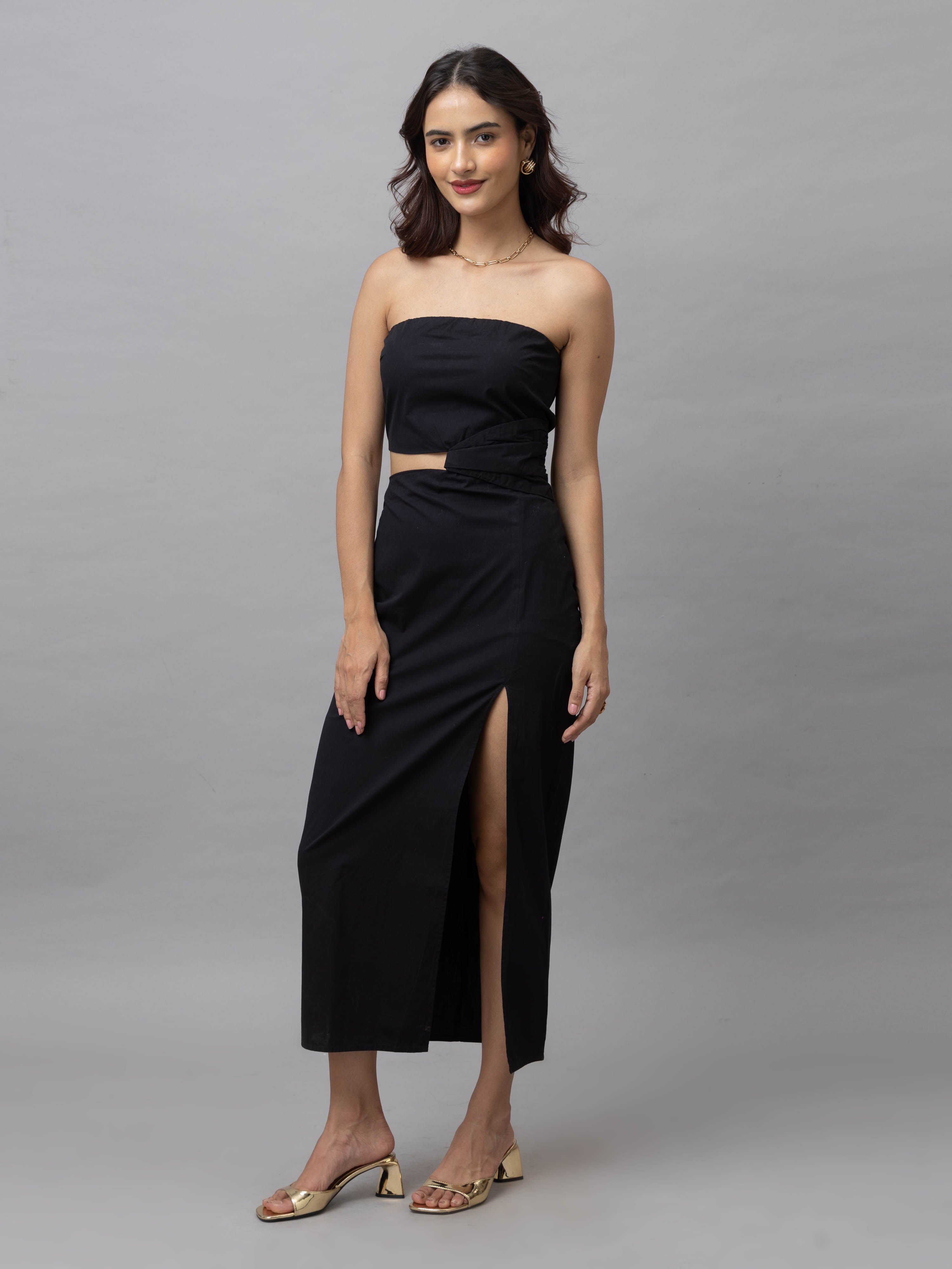 Zaria Solid Black Maxi Dress