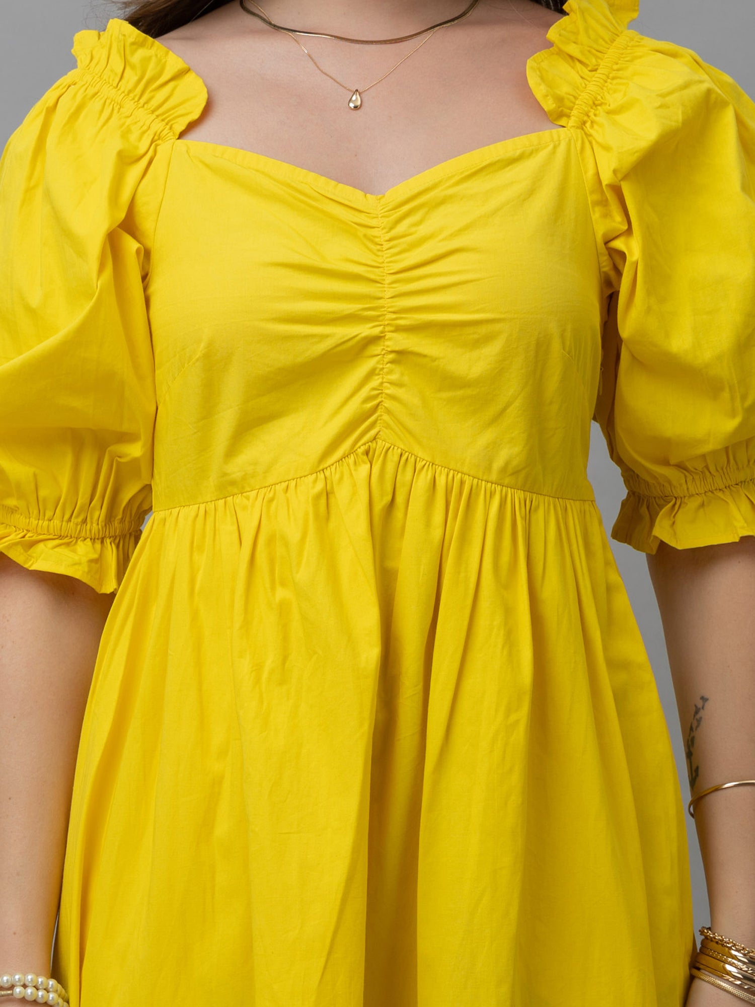 Isabella Solid Yellow Midi Dress