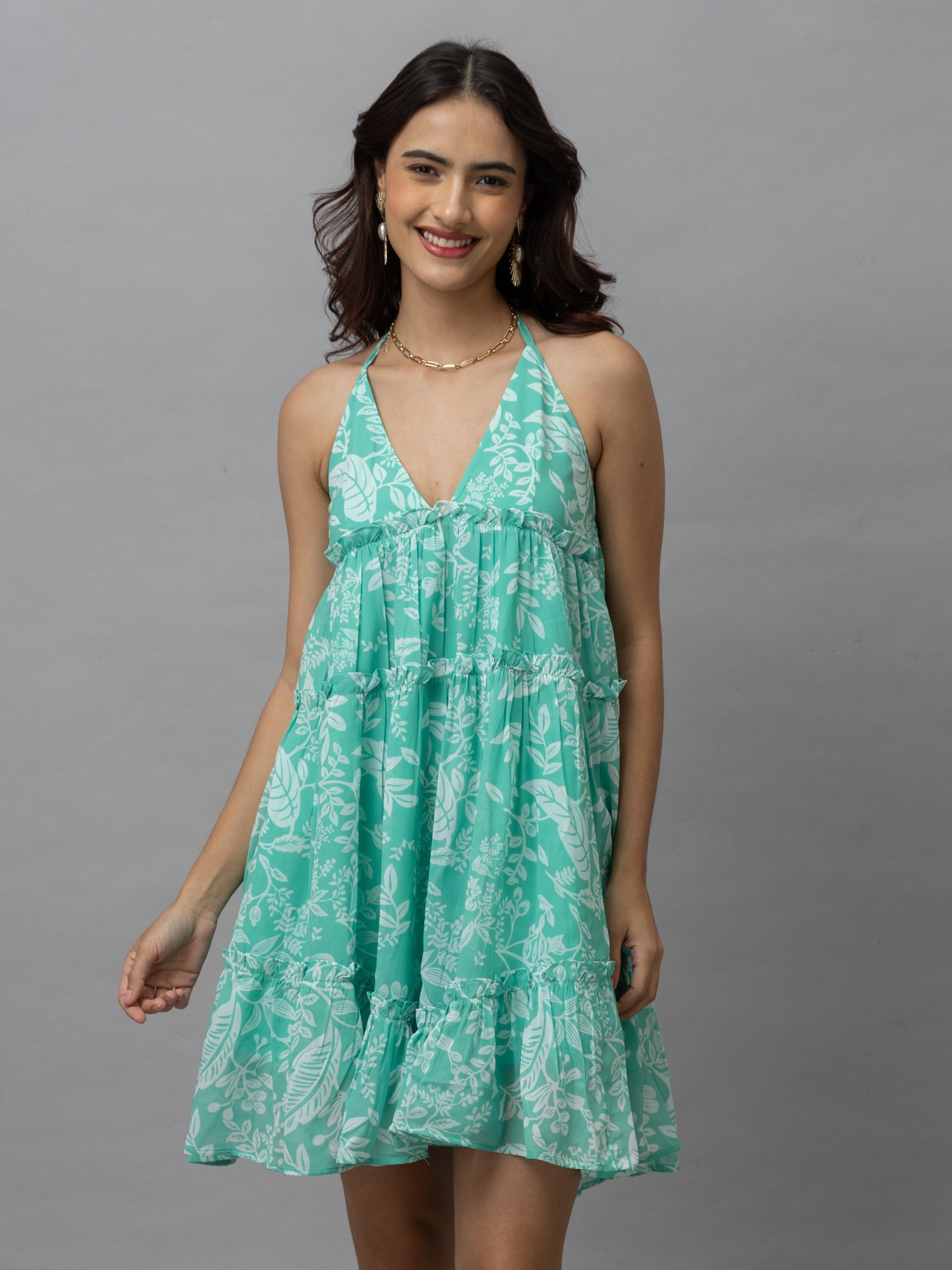 Gaia Green Tropical Mini Dress