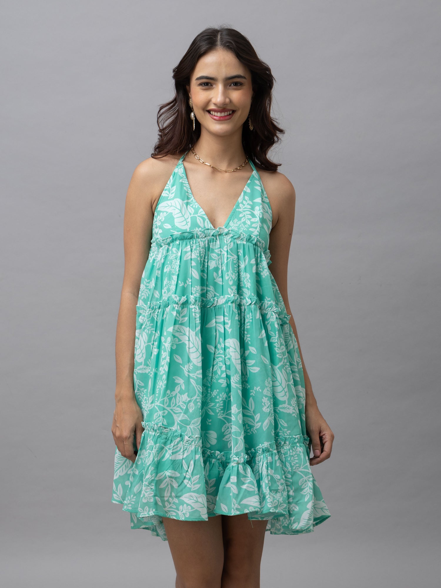 Gaia Green Tropical Mini Dress