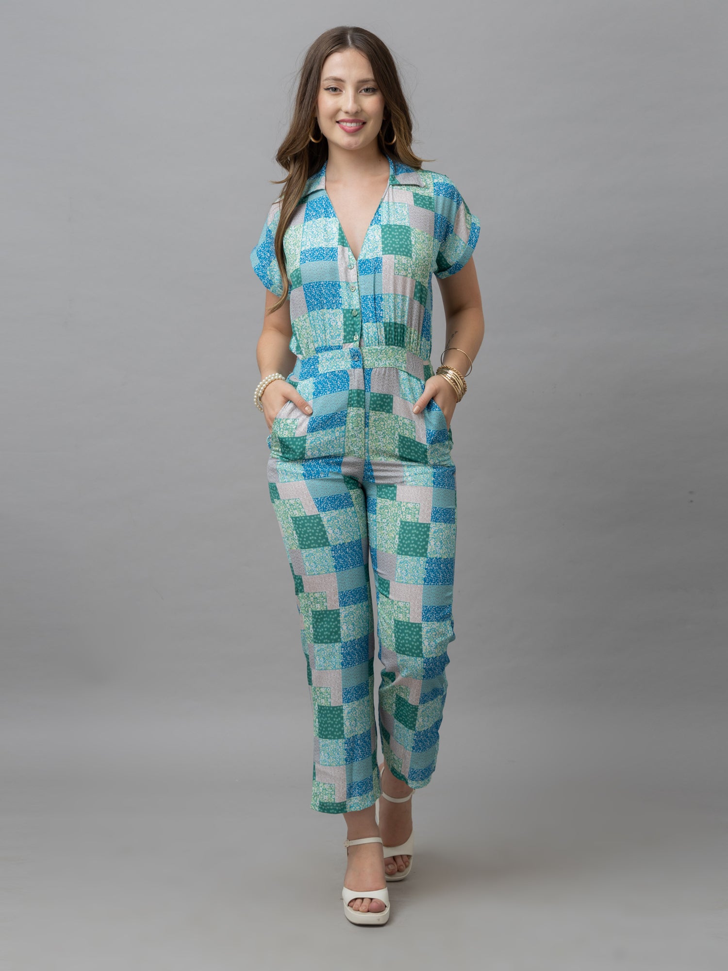 Andres Multicolor Patch Print Jumpsuit