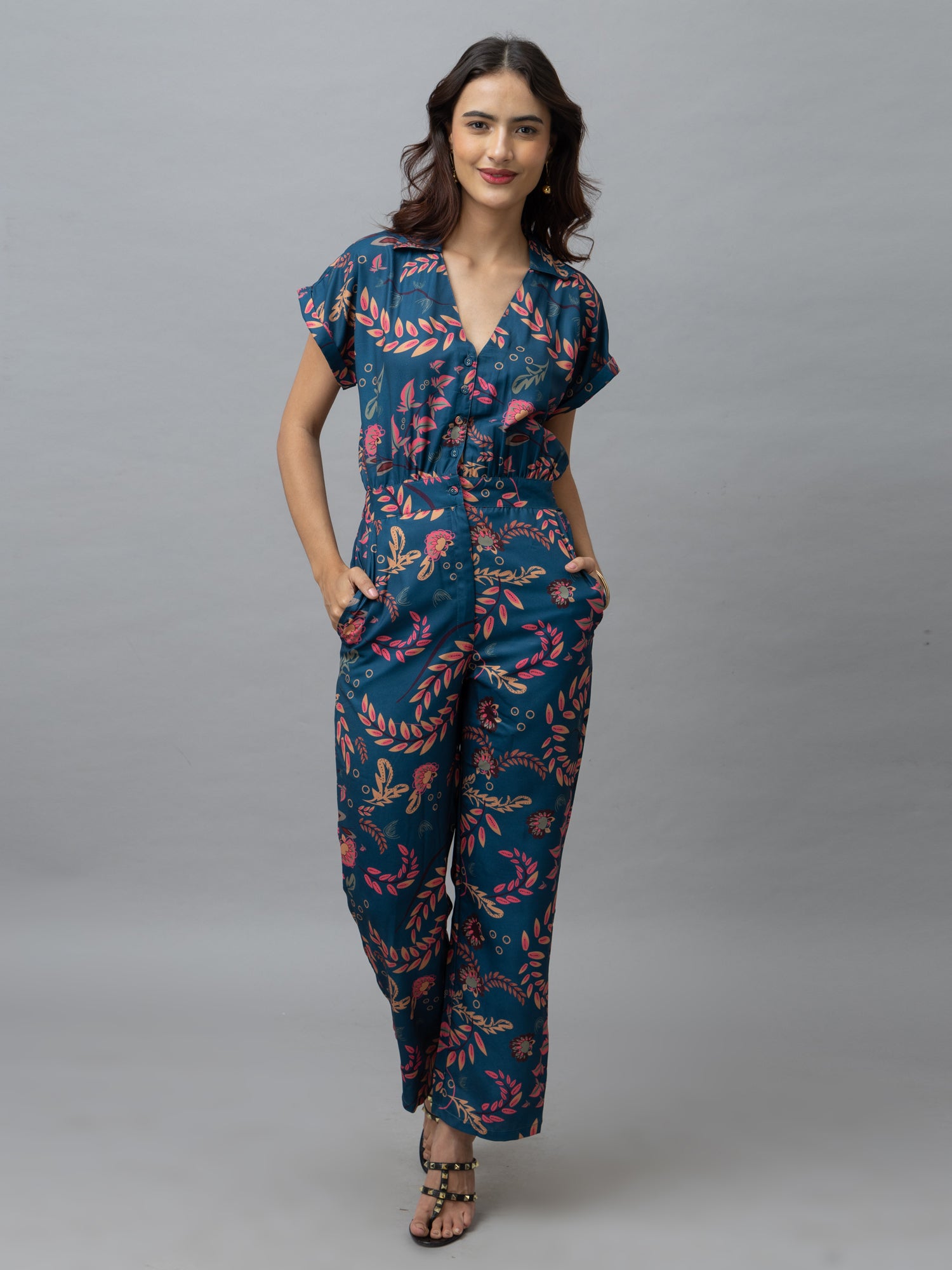 Andres Multicolor Tropical Print Jumpsuit