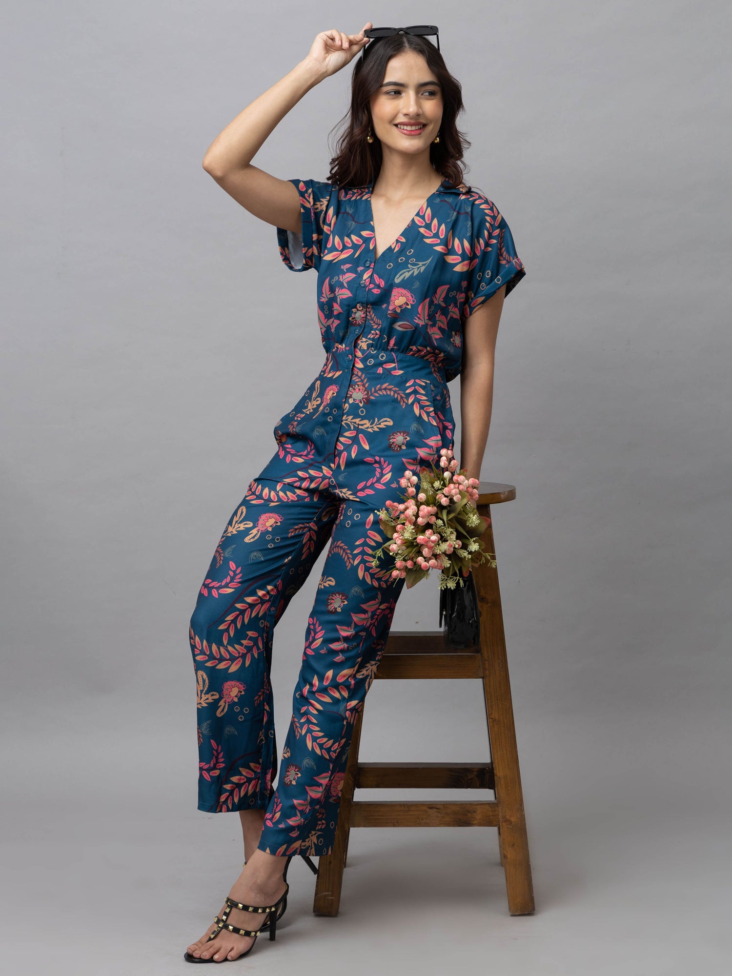 Andres Multicolor Tropical Print Jumpsuit