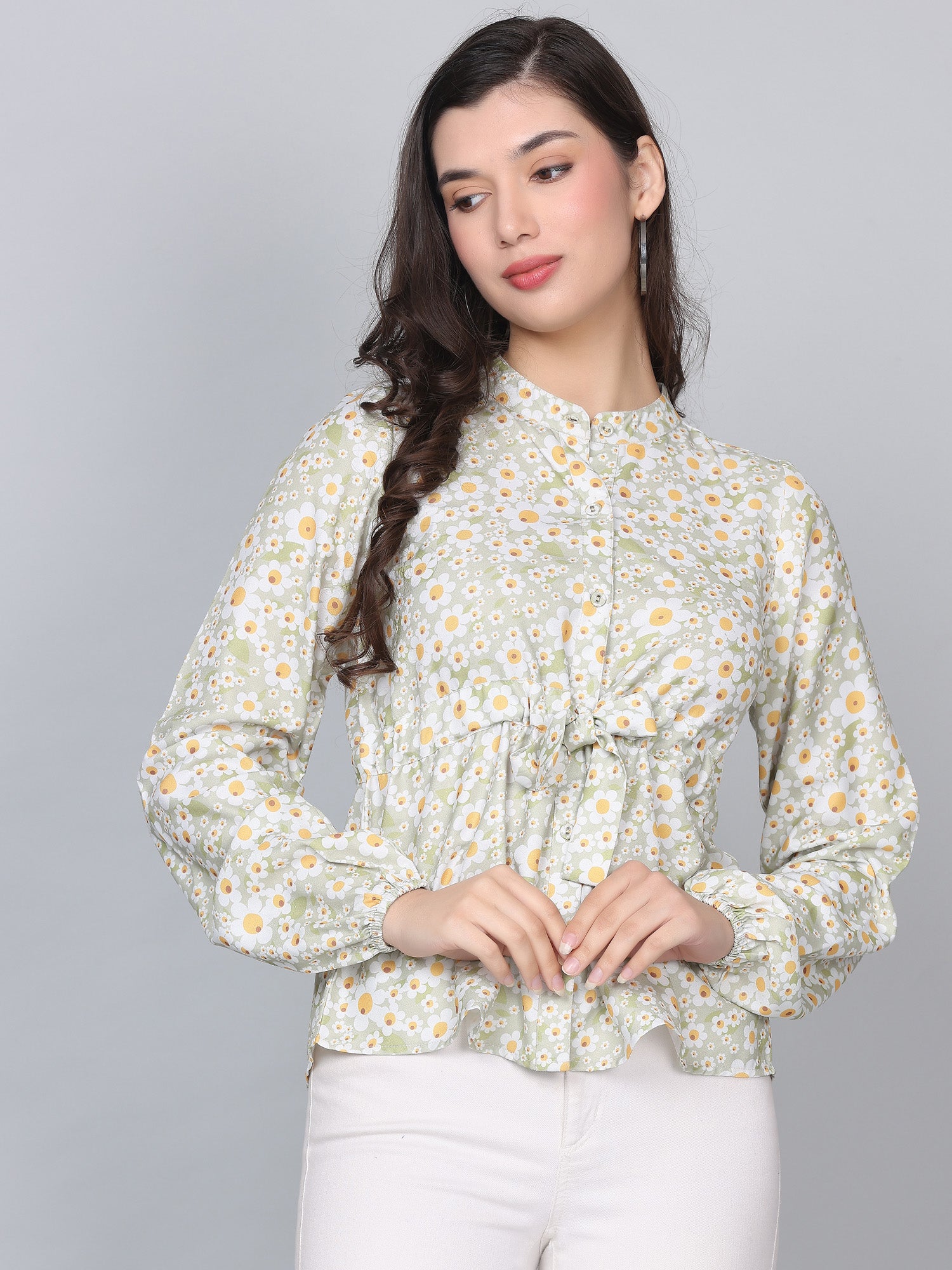 Amelia Green Floral Print Gather Top