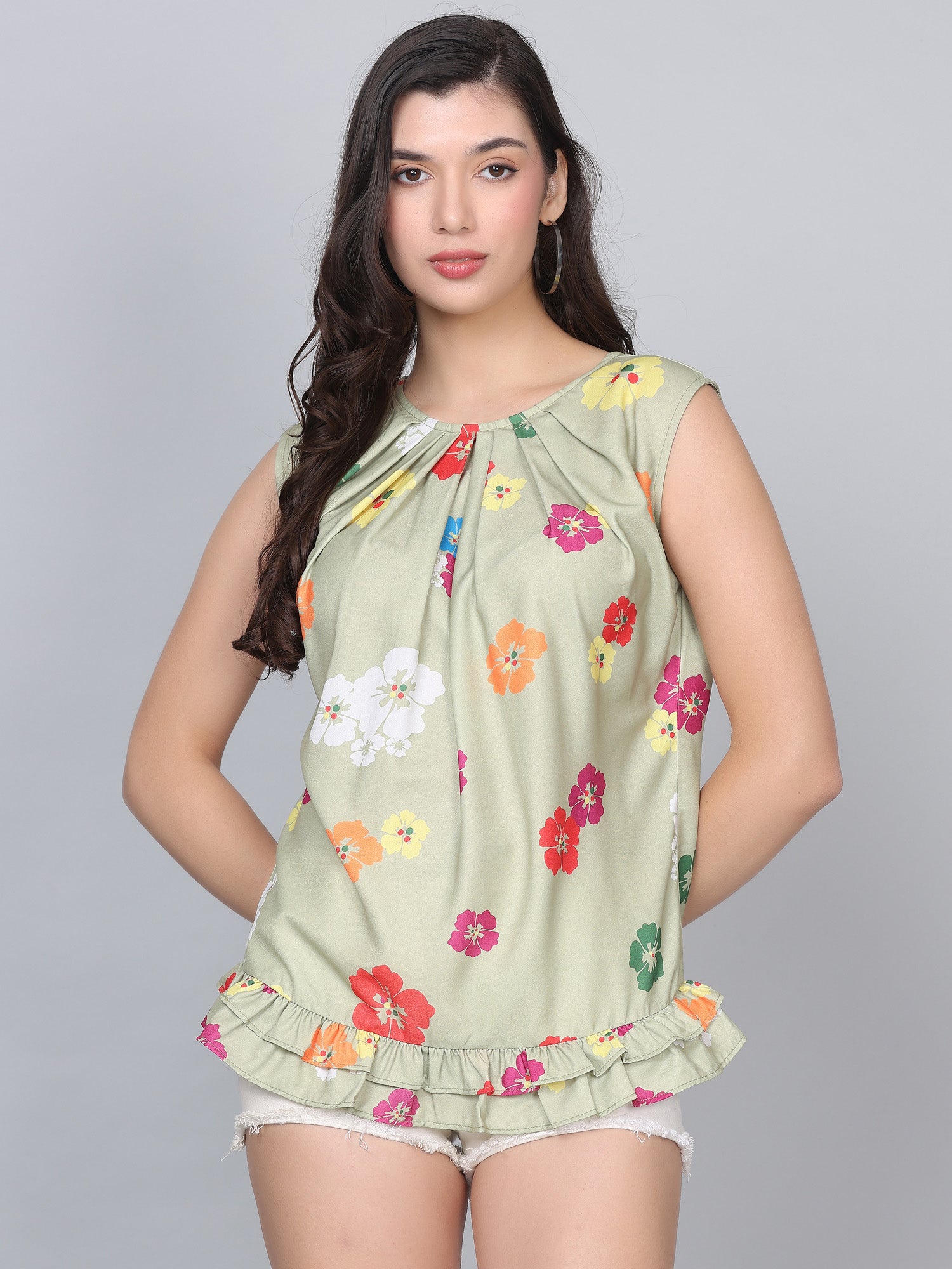 Aria Green Floral Print Sleeveless Top