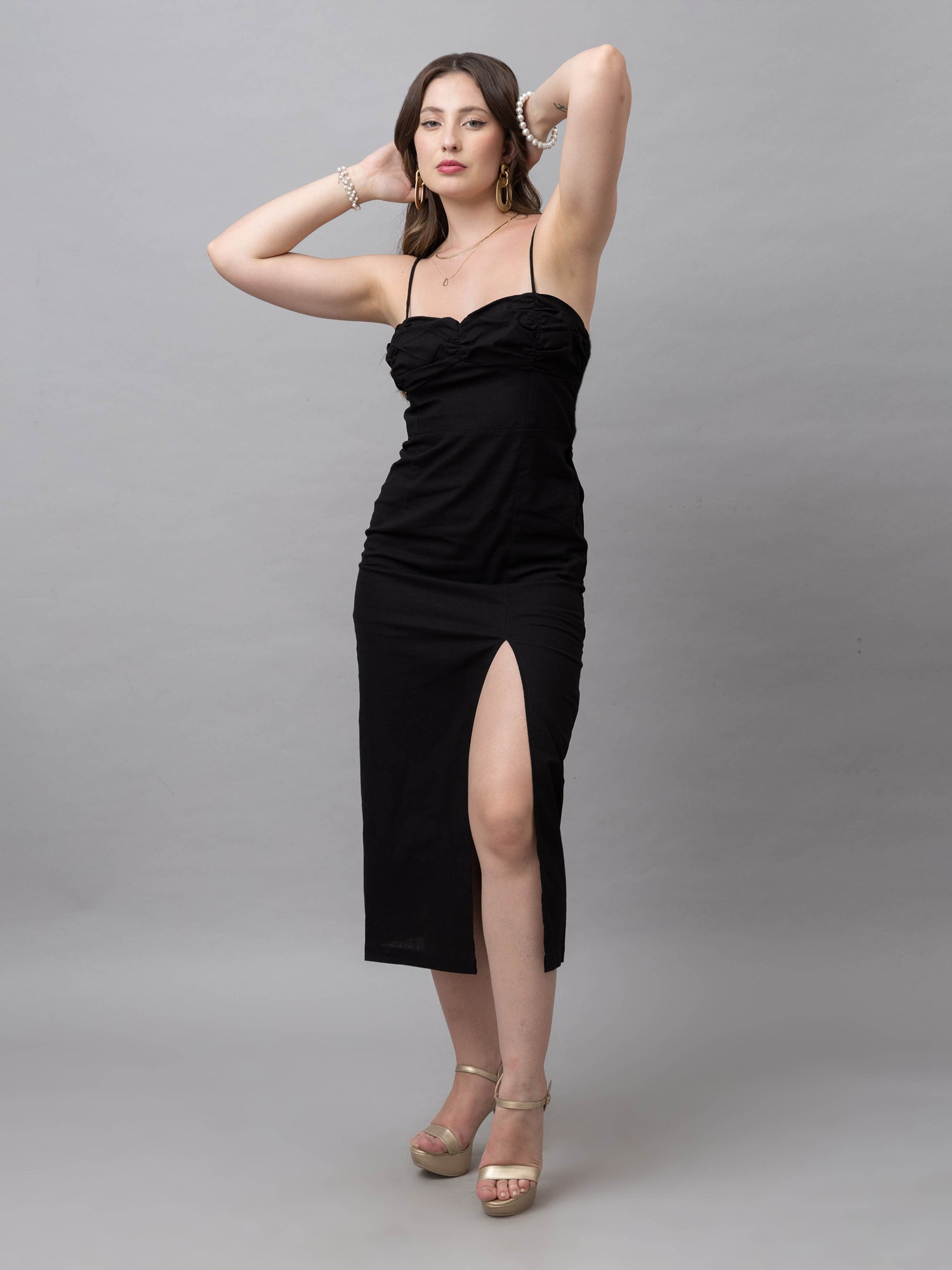 Grace Solid Black Midi Dress