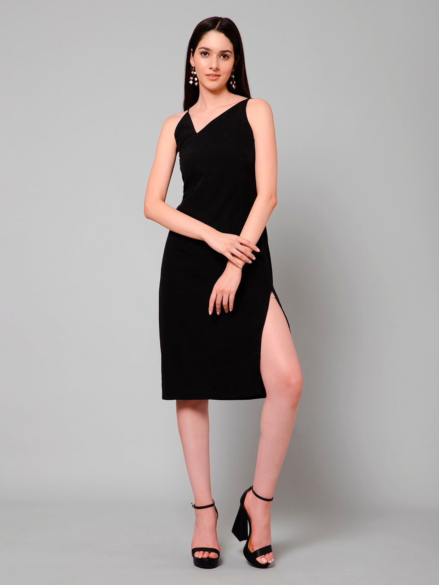 Sabrina Black Date Night Asymmetrical Midi Dress