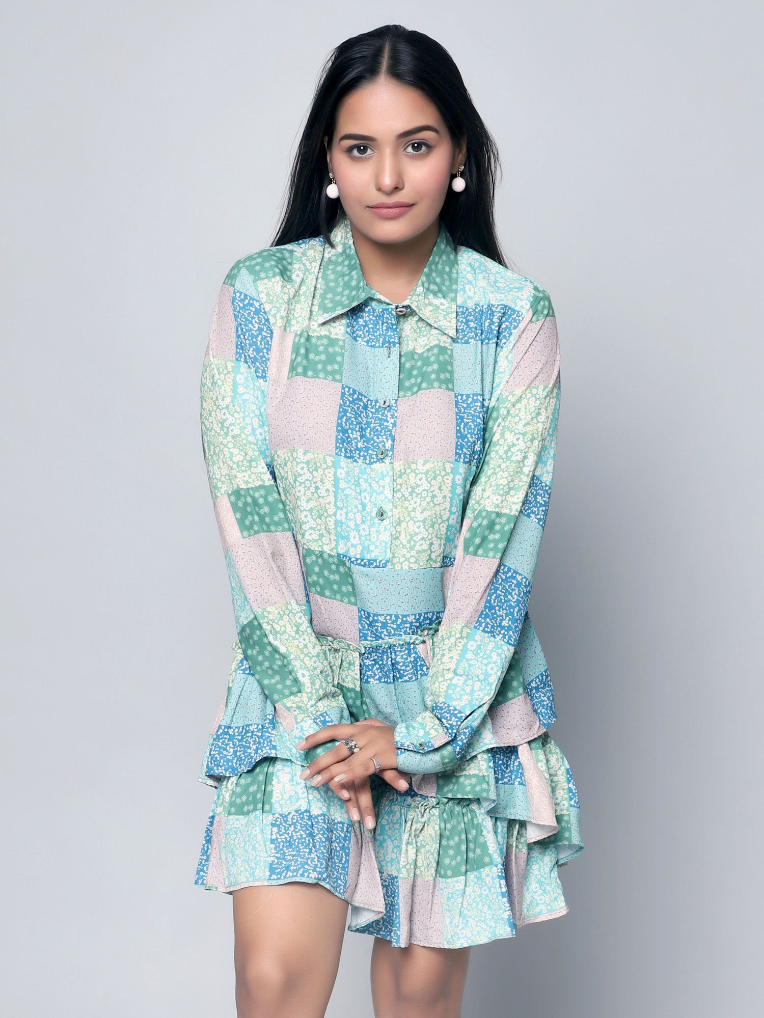 Hestia Multicolor Patch Print Shirt Dress