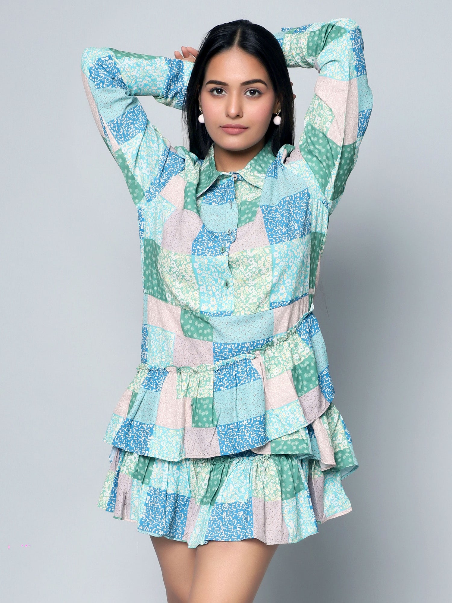 Hestia Multicolor Patch Print Shirt Dress