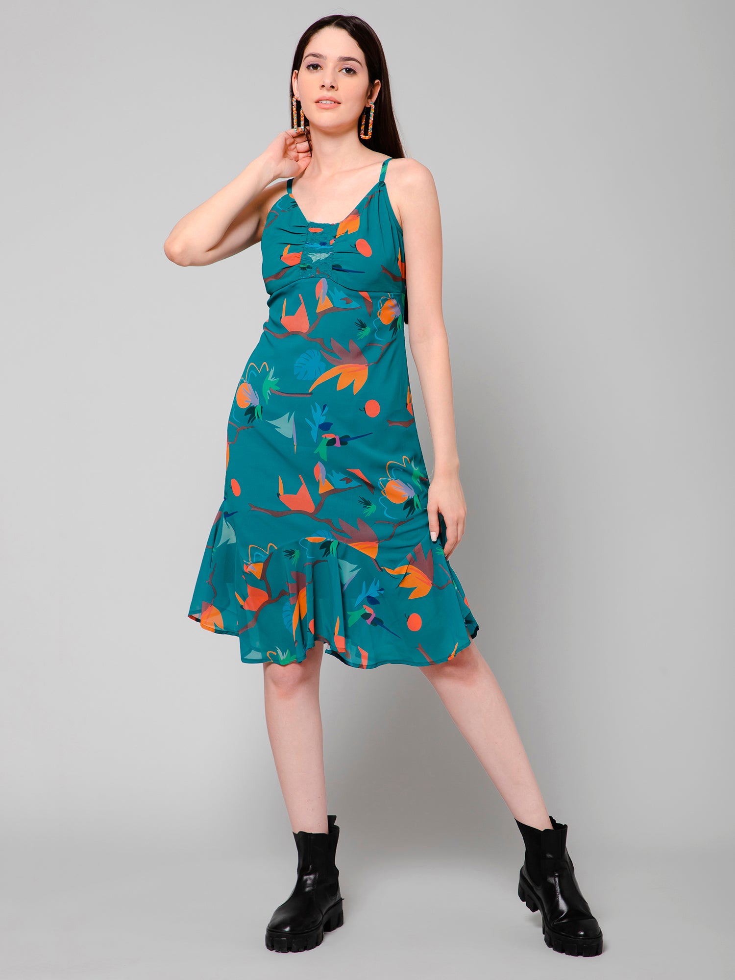 Leslie Multicolor Abstract Print Midi Dress