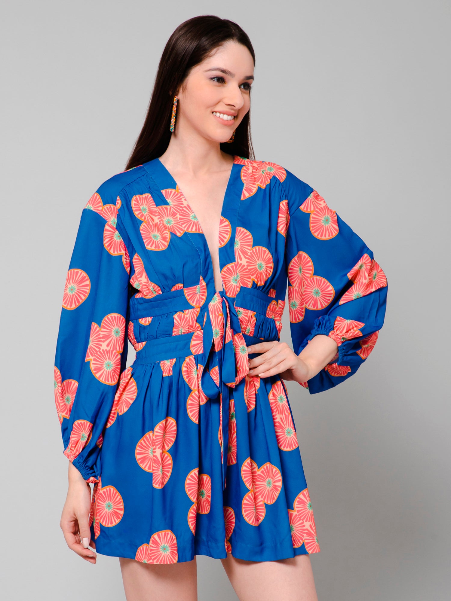 Adele Cobalt Blue Fruit Print Mini Dress