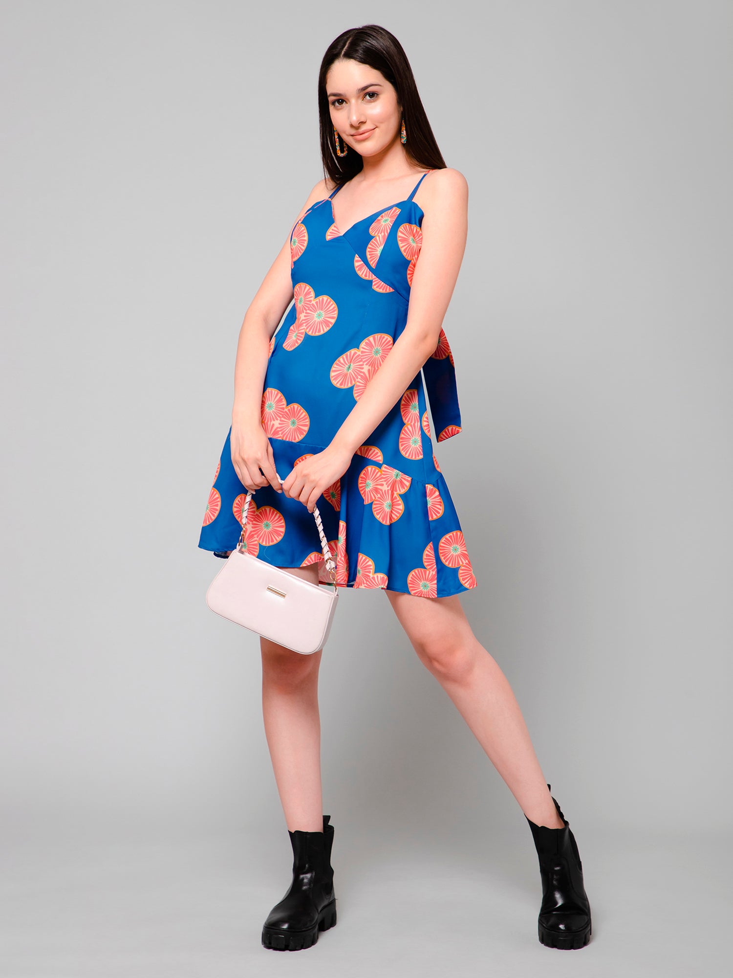 Iris Cobalt Blue Fruit Print Mini Dress